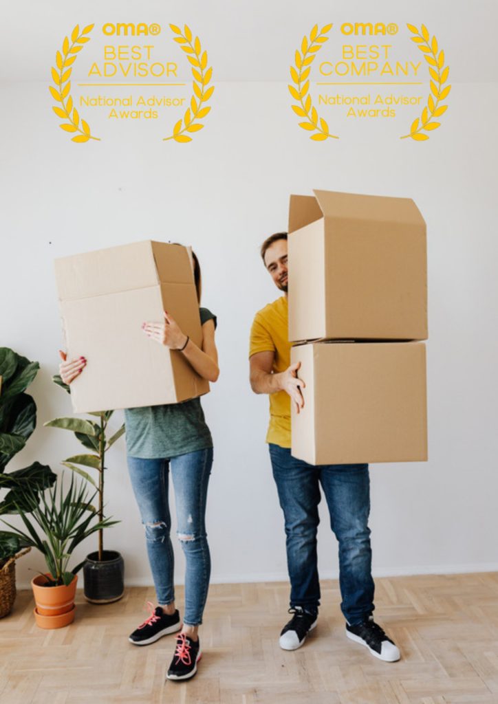 People moving boxes with OMA awards above